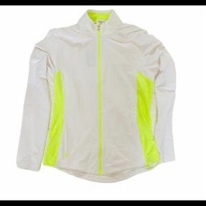 Women's White Jacket with Neon Yellow Accents - Lightweight Zip Front